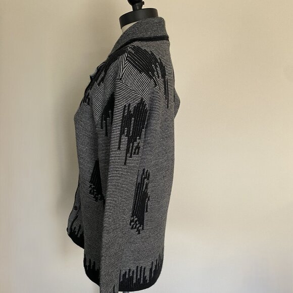 EUC MCR MODACRISE Button Down Black Wool Blend Sweater Knit Cardigan/Jacket sz M - Picture 7 of 9